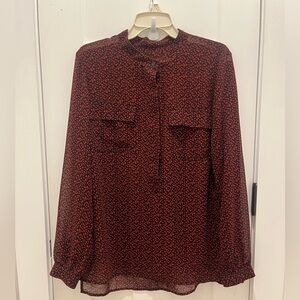 Talbots Women’s  Mock Neck Mesh Tunics Red and black Long Sleeves Size M